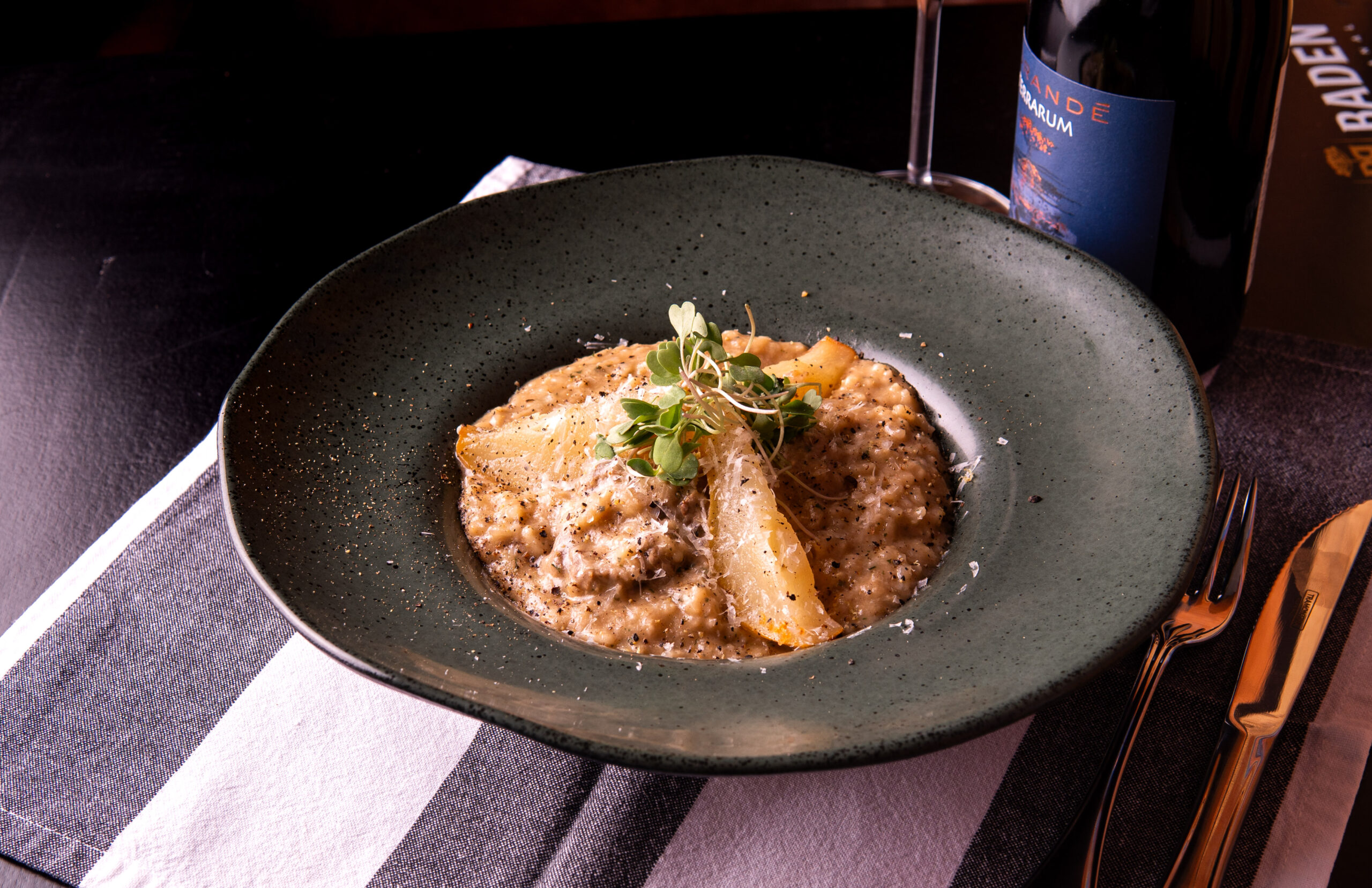 Creamy seafood risotto with tiger prawns
